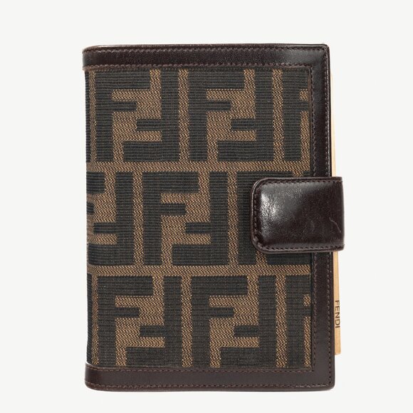 Fendi Brown Zucca Canvas Leather-Trim Agenda Cover - Picture 1 of 13
